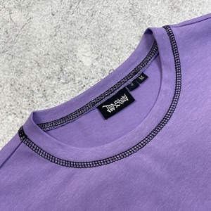 T-shirt Homme Oversize Violet avec Imprimé Noir Col Rond Manches Courtes Style Urbain Bordure Contrastante 100% Coton Tricoté - Product Image 4