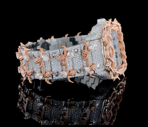 Montre de luxe personnalisée pour homme, automatique, en or rose, avec lunette à clous sertie de pierres, chiffres romains carrés, style Hip Hop - Product Image 3