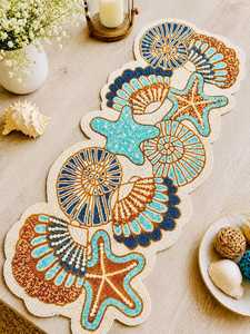 Handmade Coastal Beaded <b>Table</b> <b>Runner</b>, Starfish & Seashell <b>Table</b> Decor, Beach House <b>Dining</b> <b>Runner</b>, Nautical <b>Table</b> Linen Mamta - Product Image 3