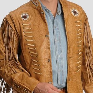 Wholesale Genuine Brown Fringe <b>Jacket</b> for Men Comfortable Western Style <b>Suede</b> Leather Outerwear Low MOQ - Product Image 3