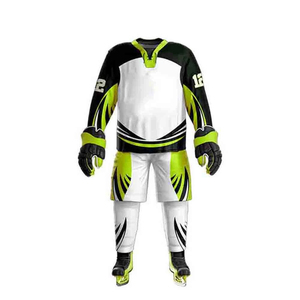 Uniforme de Hockey sobre Hielo Personalizado por Sublimación, Pantalones Cortos, Calcetines, Patines, Guantes, Conjunto de Uniforme Deportivo para Hockey sobre Hielo en Morado, Amarillo y Blanco - Product Image 5