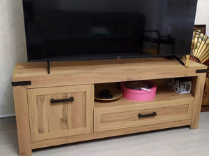 Moderno y Lujoso Soporte de TV Rústico de Madera Maciza con Cajón de Almacenamiento y Gabinete para Sala de Estar, Montaje en Suelo, 50-54 Pulgadas - Product Image 5