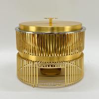Plat de service de luxe rond doré en acier inoxydable pour buffet, chauffe-plats à deux niveaux cannelé avec couvercle, idéal pour la restauration (vente en gros)
