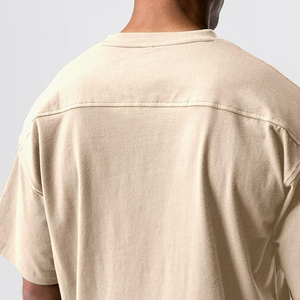 T-shirt pour homme beige à col rond et manches courtes, 100 % coton, coupe classique, jersey décontracté, couleur unie, design simple - Product Image 4