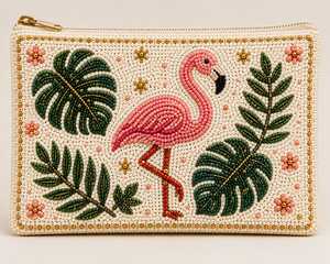 Women's <b>Black</b> Beaded <b>Clutch</b> <b>Bag</b> Cute Panda Bamboo Design Zipper Wristlet Pouch Glass Beads - Product Image 3