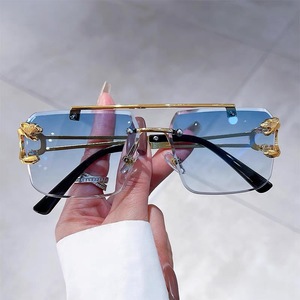 High Quality Stylish Retro Leopard Head Double Bridge Square Frameless UV400 <b>Sunglasses</b> for Men Outdoor & Beach Use Luxury - Product Image 5