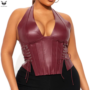 Nuevo Corsé Moldeador con Cuello Halter, Cordones Laterales, Hecho a Mano, Color Borgoña, Vegano, Transpirable, Ajustable, Control Medio - Product Image 4