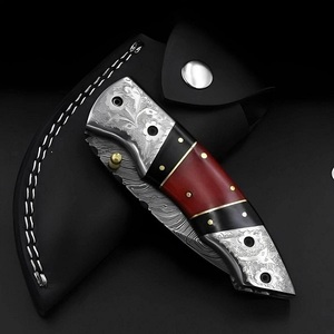 Cuchillo Plegable de Acero de Damasco Hecho a Mano, Cuchillo de Bolsillo para Camping, Caza y Uso General, Punta Recta, Grado Industrial - Product Image 3