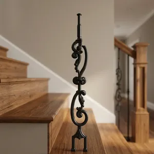 Rampe d'escalier de style européen en fer forgé noir, balustres vintage en métal pour marches - Product Image 6