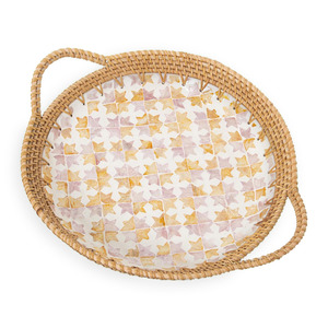 Plateaux en rotin tressé pour servir des desserts, du thé et des collations, ensemble de plateaux en bois de la plus haute qualité avec incrustations de coquillages, vente en gros - Product Image 2