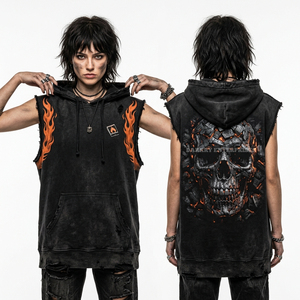 เสื้อกั๊กฮู้ดดี้ The Gates Purgatory 500GSM แบบไม่มีแขน สีเทาชาร์โคลลายกราฟิกหัวกะโหลก สไตล์พังก์ร็อกสำหรับผู้หญิง ทรงโอเวอร์ไซส์ - Product Image 6