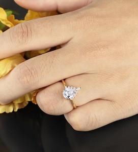 Pear Cut Moissanite 14K Gold Plated Sterling <b>Silver</b> Elegant <b>Solitaire</b> Engagement <b>Ring</b> Teardrop Luxury Wedding Jewelry Gift Her - Product Image 2