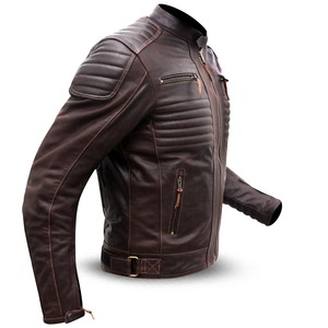 Chaqueta de Motociclista de Cuero Genuino Marrón para Hombre, Chaqueta Retro de Motocicleta - Product Image 2