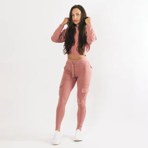 Women's Pink Cropped Hoodie Cargo <b>Jogger</b> Pants 2 Piece Tracksuit <b>Set</b> Casual Fleece Streetwear Activewear <b>Matching</b> Sweat Suit - Product Image 1