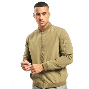 Blouson bomber en toile vert olive uni pour homme, fermeture éclair, col montant, décontracté, respirant, streetwear, vêtements d'hiver - Product Image 1