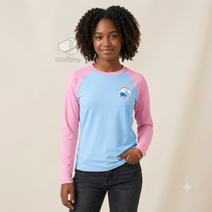 Camiseta Raglán Jack And Jill Of America para Mujer, Casual, Rosa y Azul, de Manga Larga, con Bordado del Escudo y Bloques de Color - Product Image 5