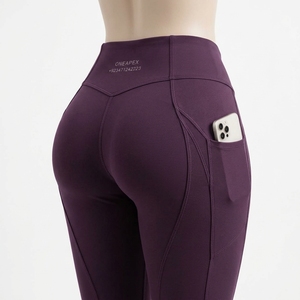 Womens Purple One Shoulder Yoga Set High Waist <b>Pocket</b> <b>Leggings</b> Gym Fitness Workout Activewear Two Piece Sportswear Set - Product Image 2
