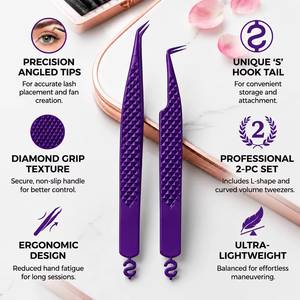 แหนบติดขนตาสีม่วง ปลายเรียบ ทำจากพลาสติกอย่างดี สำหรับติดขนตา - Product Image 6
