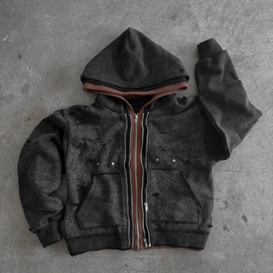Sweat à capuche double en molleton 100% coton de qualité supérieure pour homme, col à capuche respirant, lourd, zippé, tendance et élégant. - Product Image 2
