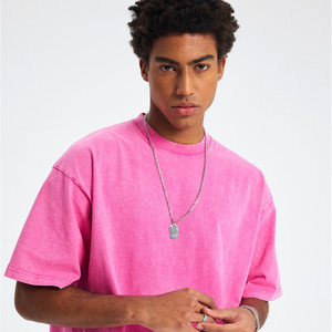 T-shirt en coton pour homme, coupe classique, manches courtes, col rond, design uni, tricoté, couleur unie, anti-rétrécissement, toile 300g - Product Image 2