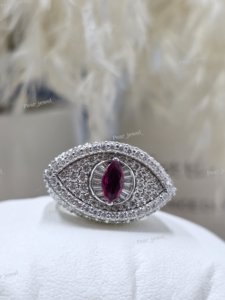 Anillo de Plata de Ley 925 con Baño de Rodio y Moissanita de Corte Brillante en Forma de Ojo, Piedra Central, Regalo de Boda, Unisex - Product Image 1