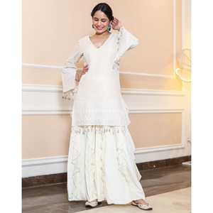 Conjunto Sharara Chandani Talla XS Blanco Elegante y Ecológico con Bordado Chikankari - Product Image 5