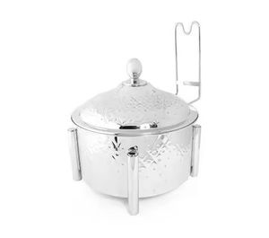 Artisan Hammered Casserole Premium Food Warmers Silver Mesh <b>Buffet</b> <b>Server</b> with Interlocking Geometric Circle Base - Product Image 4