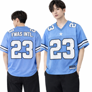 เสื้อเจอร์ซีย์อเมริกันฟุตบอลผู้ชายไซส์ใหญ่ สไตล์แฟชั่น ผ้าโพลีเอสเตอร์ตาข่าย เสื้อสตรีทแวร์กีฬา คอวี รับผลิตแบบ OEM ODM ขายส่ง - Product Image 1