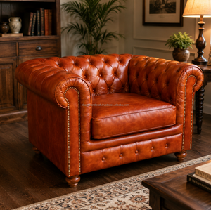 Classic Single Seater Chesterfield Leather Sofa Handcrafted Upholstery Rolled Arms Solid Wood Legs Luxury Apartment Outdoor - Product Image 1