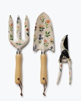 Set Alat Kebun 3-in-1 DIY Bermotif Bunga, Kit Pemangkasan Manual Gagang Kayu, OEM Dapat Disesuaikan, Tahan Karat untuk Berkebun di Luar Ruangan