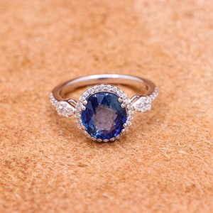 Wholesale 18K Solid <b>White</b> Gold Natural Oval Blue <b>Sapphire</b> Diamond Halo Teardrop Accent <b>Ring</b> Memoria Jewels - Product Image 4