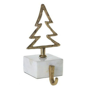 Christmas Tree Shape <b>Stocking</b> <b>Holder</b> in Golden Color with Marble Base Perfect for Christmas Home Decoration and Party Accent - Product Image 1