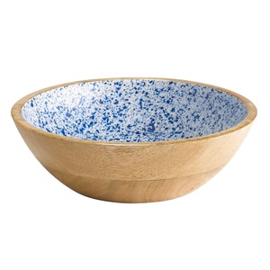 Tazón de Madera de Mango Hecho a Mano con Interior Esmaltado con Diseño Floral Verde, Tazón Decorativo de Madera para Servir - Product Image 5