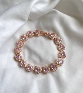 Rose Gold Plated 9K <b>Solid</b> Gold Trendy Heart Lab Grown Diamond Chain Link Bangle <b>Bracelet</b> for Women Party Gift Jewelry - Product Image 2