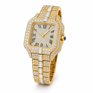 Reloj de lujo unisex con diamantes cuadrados, caja de oro amarillo, movimiento de cuarzo analógico, esfera con números romanos, cristal de zafiro, 44 mm - Product Image 3
