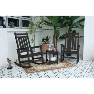 Set di 3 Sedie a Dondolo Grigie per Tutte le Stagioni con Tavolino Laterale per Uso in Giardino - Product Image 1