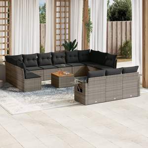 Conjunto de Sofá de Jardín de Ratán PE Gris con Patas Ajustables Grandes - Product Image 1