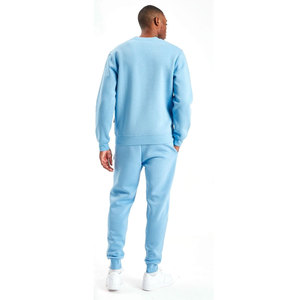 Men's Light Blue <b>Tracksuit</b> Set Crew Neck Sweatshirt And Sweatpants With Side Pockets Casual Spring Wear 100% Cotton Regular Fit - Product Image 2