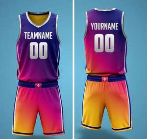 Ensemble d'uniformes de basket rétro en gros, design personnalisé, logo d'équipe, maillot et short en mesh respirant pour hommes - Product Image 2