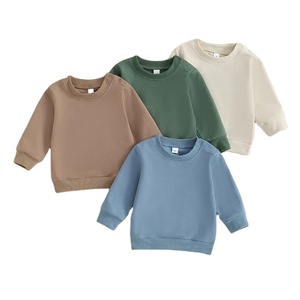 Couleur unie 100% coton pull sweat pour bébé garçons filles automne hiver brodé infantile hauts col rond long uni teint - Product Image 4