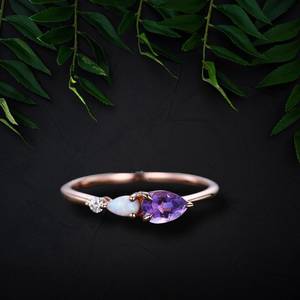 Bague de mariage vintage Art Déco en améthyste et opale, certifiée IGI, taille poire, en argent sterling 925 plaqué or rose 14 carats, pour les fêtes - Product Image 6