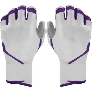Guante de bateo blanco con ribete morado y cierre de tirar para entrenamiento, unisex, para adultos, mano derecha - Product Image 1