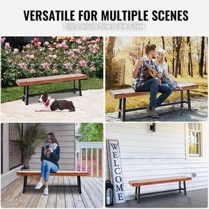 Banc de jardin en bois d'extérieur de 63 pouces avec pieds en métal, capacité de charge de 500 lb, pour parcs et hôtels - Product Image 6