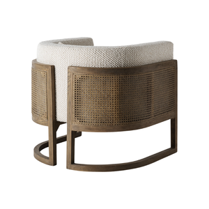 Sillón de Salón de Lujo para Interiores, Madera de Teca Sólida con Panel de Ratán Tejido Natural, Silla Acolchada con Estructura Curva, Muebles de Resort - Product Image 2