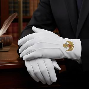 Gants en coton brodés du Rite écossais de 32e degré - [Blanc] 100% coton avec symbole maçonnique brodé - Product Image 3
