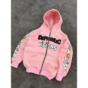 Women's Knitted Oversized Boxy Heavyweight <b>Cropped</b> Hoodie Black <b>Zip</b>-<b>up</b> with Embroidery Logo Autumn - Product Image 6