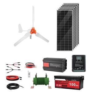 Kit d'énergie solaire et éolienne 24V 1000W, 6 panneaux solaires 100W, éolienne 400W, batterie LiFePO4 25.6V 100Ah, onduleur 3000W M - Product Image 1