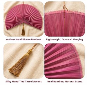 Handmade Wood Handicraft Folding <b>Fan</b> <b>Wall</b> <b>Decoration</b> Natural Shape Modern Home <b>Decor</b> Painted Pink Tassel Art Wedding Gift - Product Image 3