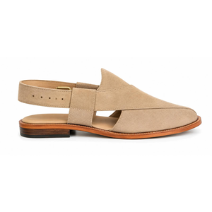 Mules Peshawari en daim à bout ouvert, sandales décontractées respirantes faites à la main, toutes saisons, couleur beige - Product Image 1