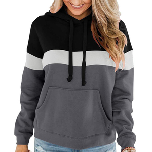 Sweat-shirt à capuche décontracté pour femme en mélange de coton tricoté, avec blocs de couleur et poches, coupe classique, idéal pour l'automne - Product Image 1